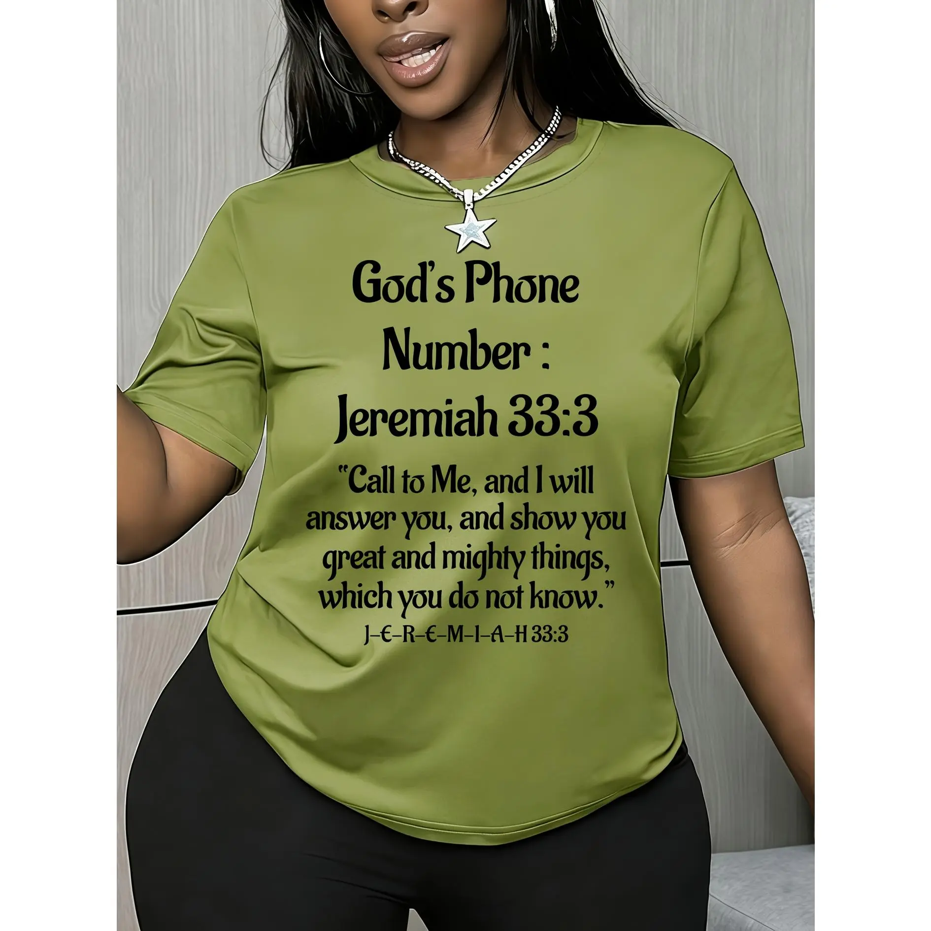 Women's Bible Verse Blouse Top Jeremiah 33:3 Hebrew Scripture Print Short Sleeve Shirt - Soft Breathable Loose Fit Crew Neck Tunic Suitable for Church, Daily Wear, Parties, Gift, Machine Washable, Sizes S-5XL