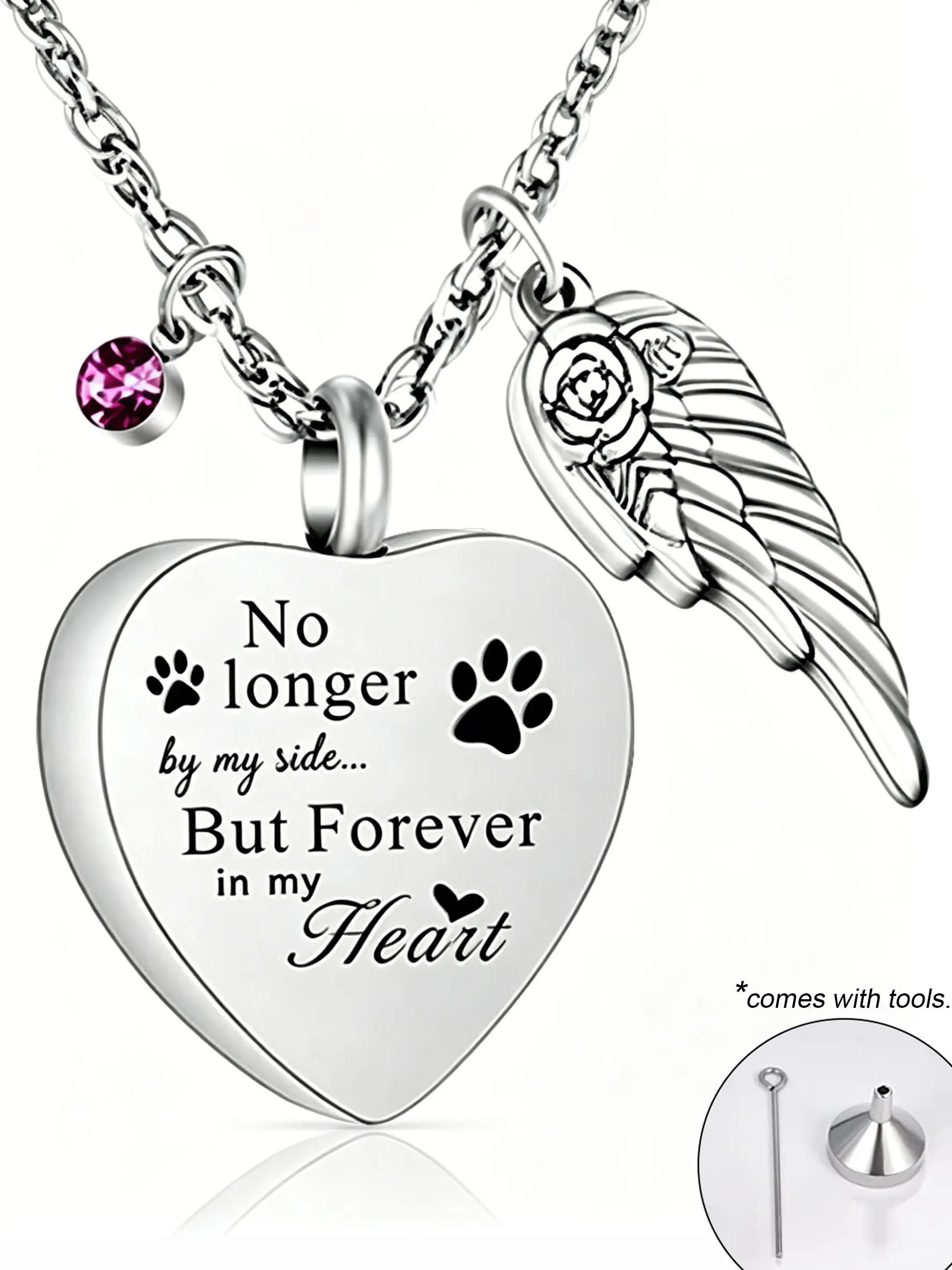 Pet Memorial Necklace, Keepsake for Ashes Hair, Cat Dog Remembrance Jewelry, urn necklace, Heart Pendant Stainless Steel Chain, pet ashes necklace, Love