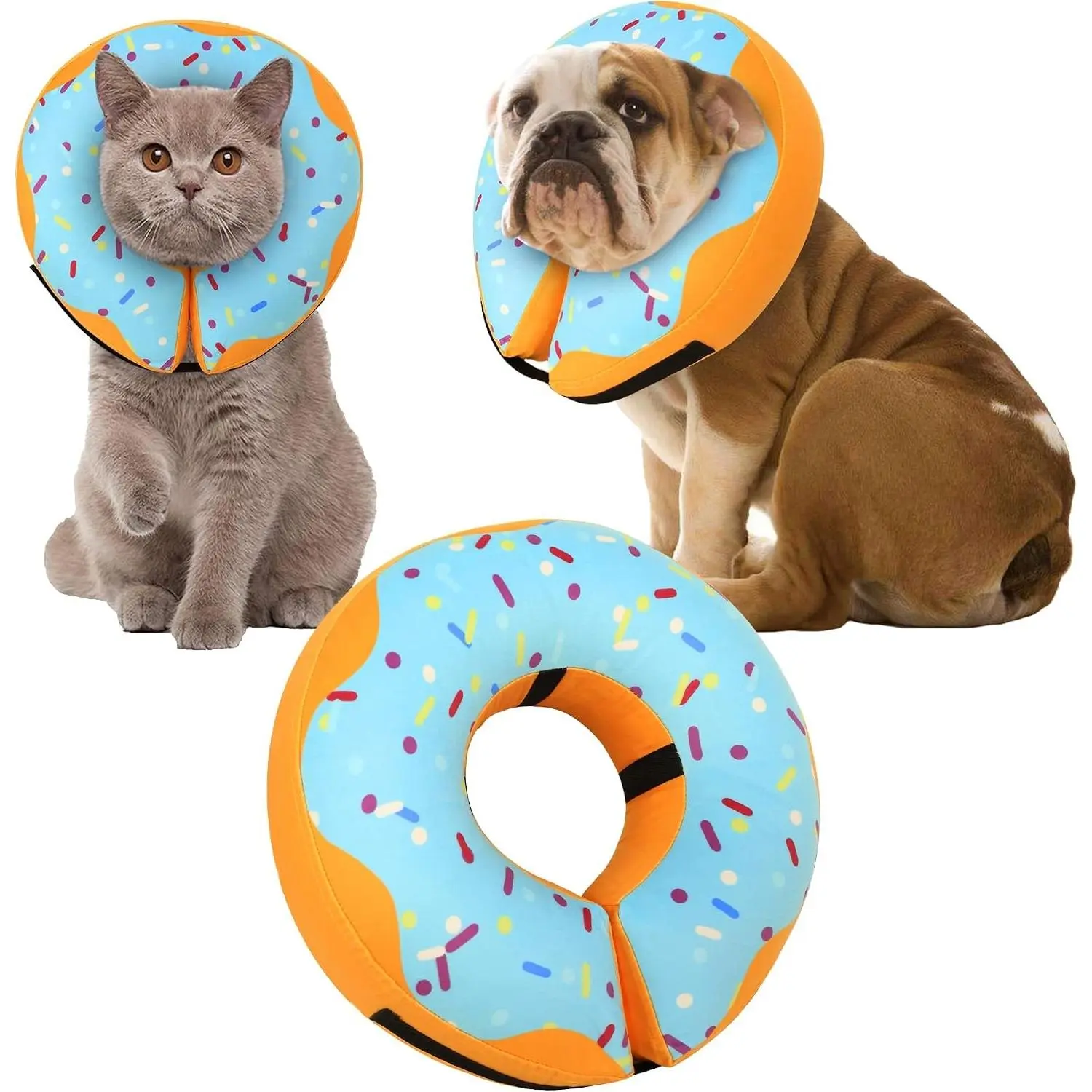 Inflatable Donut Collar for Dogs & Cats, Alternative After Surgery Soft Cone for Large Medium Small Pets, Adjustable Pet Neck Donut Blue Small