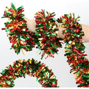 50  Red Green  Metallic Twist Shiny Christmas Tinsel Garland for Tree, Mantle, Indoor/Outdoor Decor