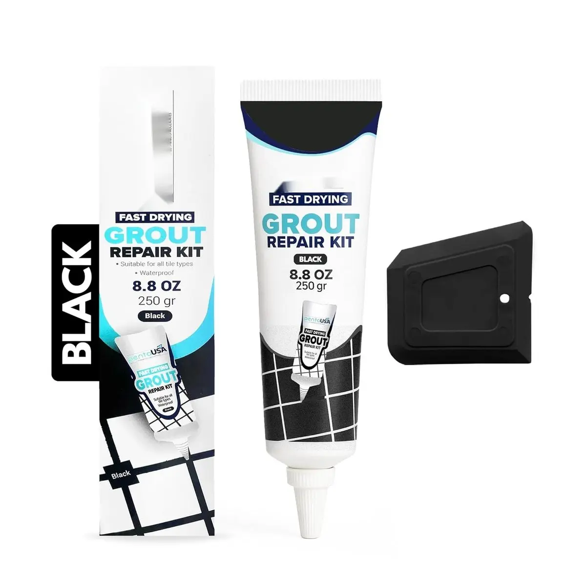 Tile Grout Repair Kit, Black Premixed Acrylic Sanded Grout Filler for Bathroom, Shower, Kitchen Tile Repair, Water-resistant Tube with Applicator, 8.8 Oz