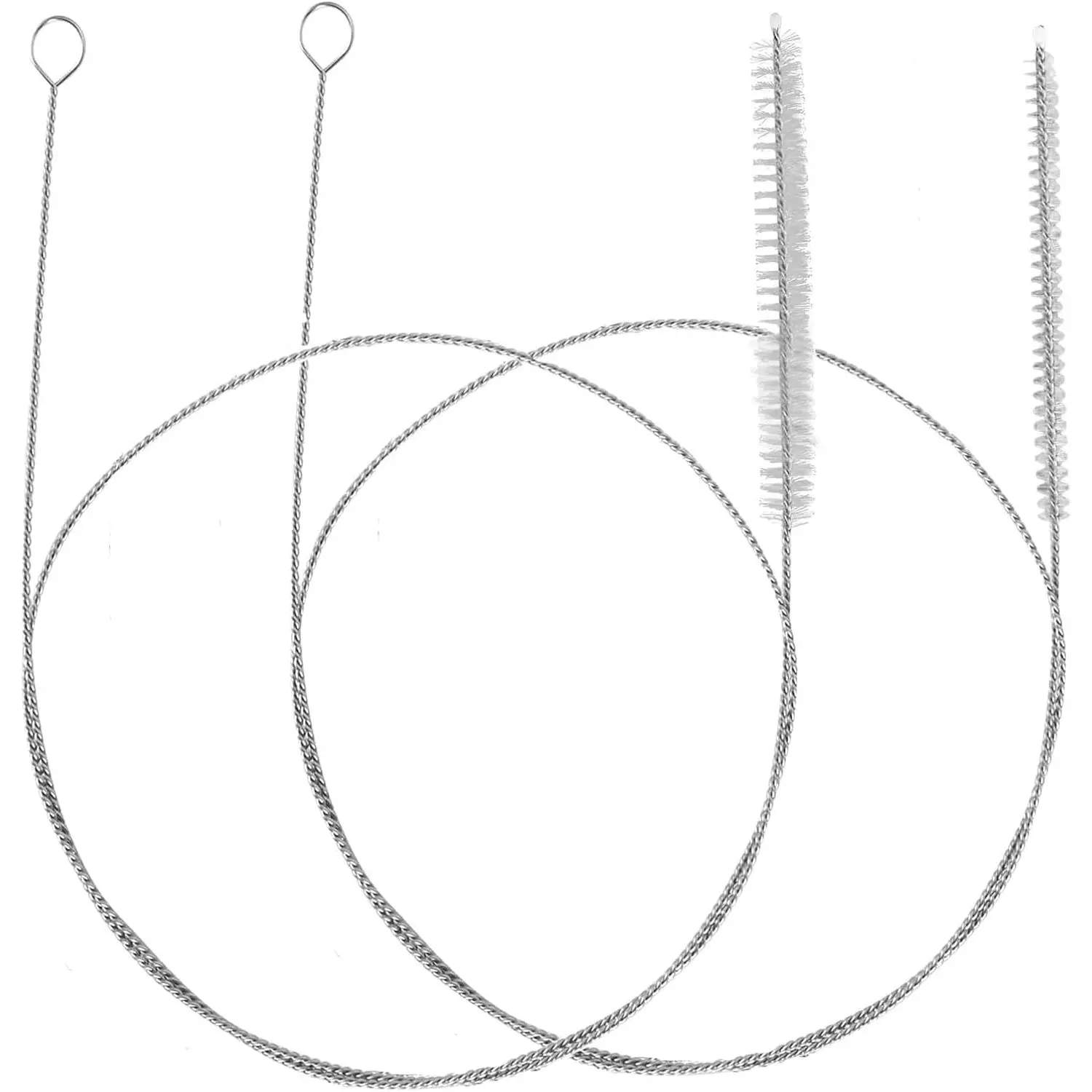 2-Brush Straw Cleaner Set (40 in) - Flexible Shaft, Nylon Bristles, Metal Loop, Deep Reach Tool for AC & Sunroof Drain Clog Removal