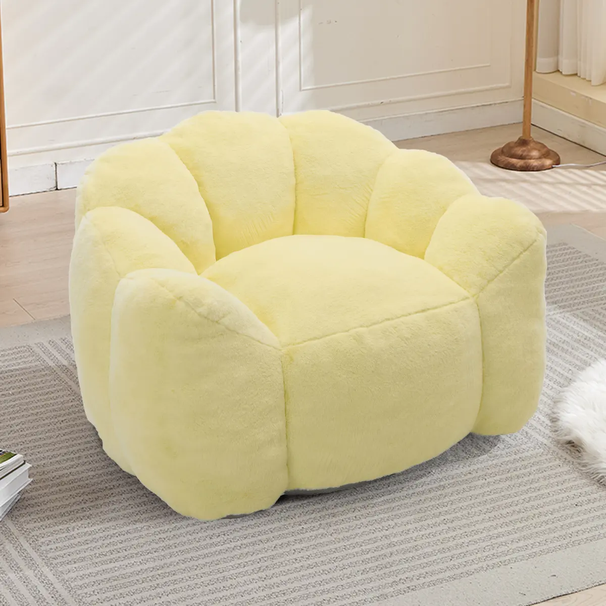 Lotus type compression sofa Adult bean bag sofa with pull ring can be easily moved without installation Suitable for various environments such as living room, bedroom, etc.Relax and enjoy life,yellow    RR