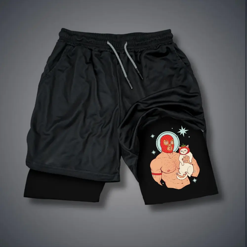 Double-Layer Sports Shorts Graphic Shorts Black Shorts Camo Shorts Streetwear Shorts Men Outfits Men Short Shorts Vacation Outfits Shorts