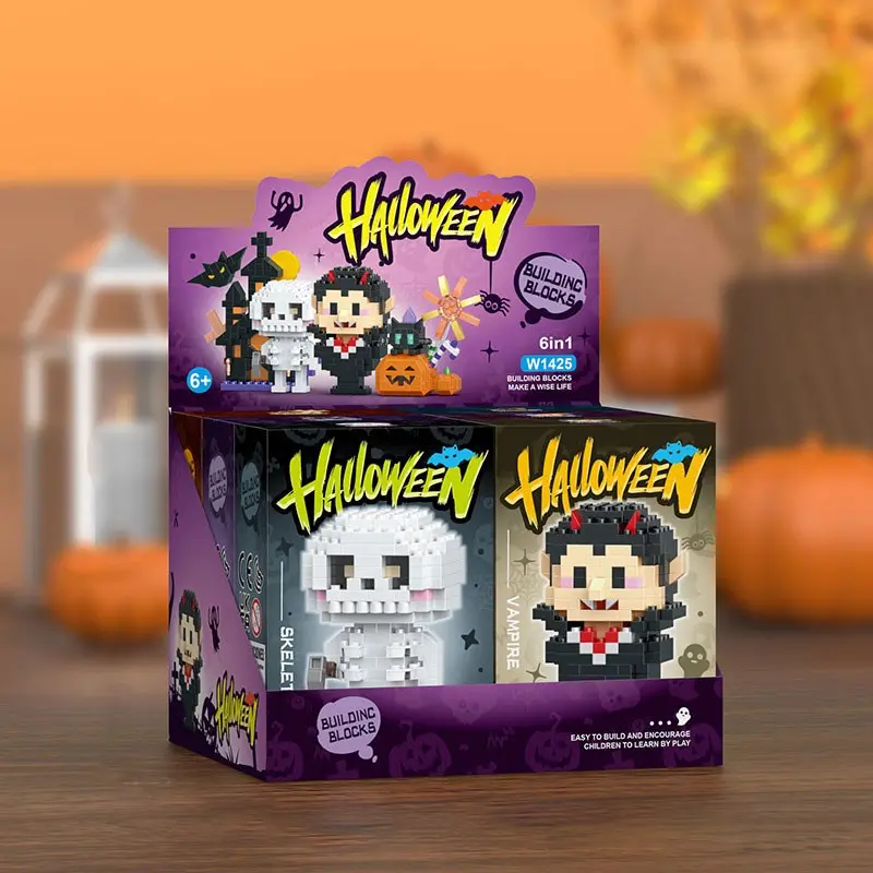 Halloween Building Block Set, Skeleton, Vampire, Cat, Clown, Pumpkin Flame Cat Spirit, Halloween Model Toy, Festival Gift, Assembly Blocks Set