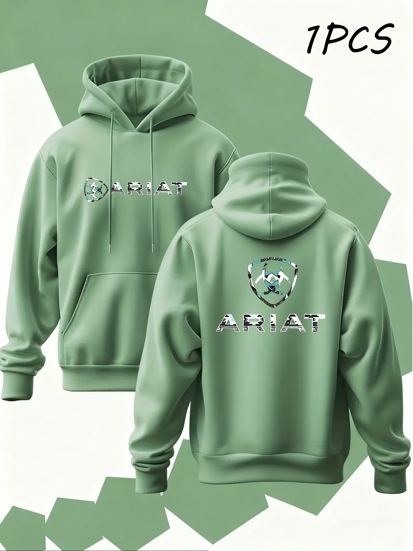 New Men's Graphic Print Hoodie with Ariat Print, Soft Stretch Knit Fabric, Standard Fit, Casual Daily Wear, Four-Season Hooded Clothing, Youth Essential