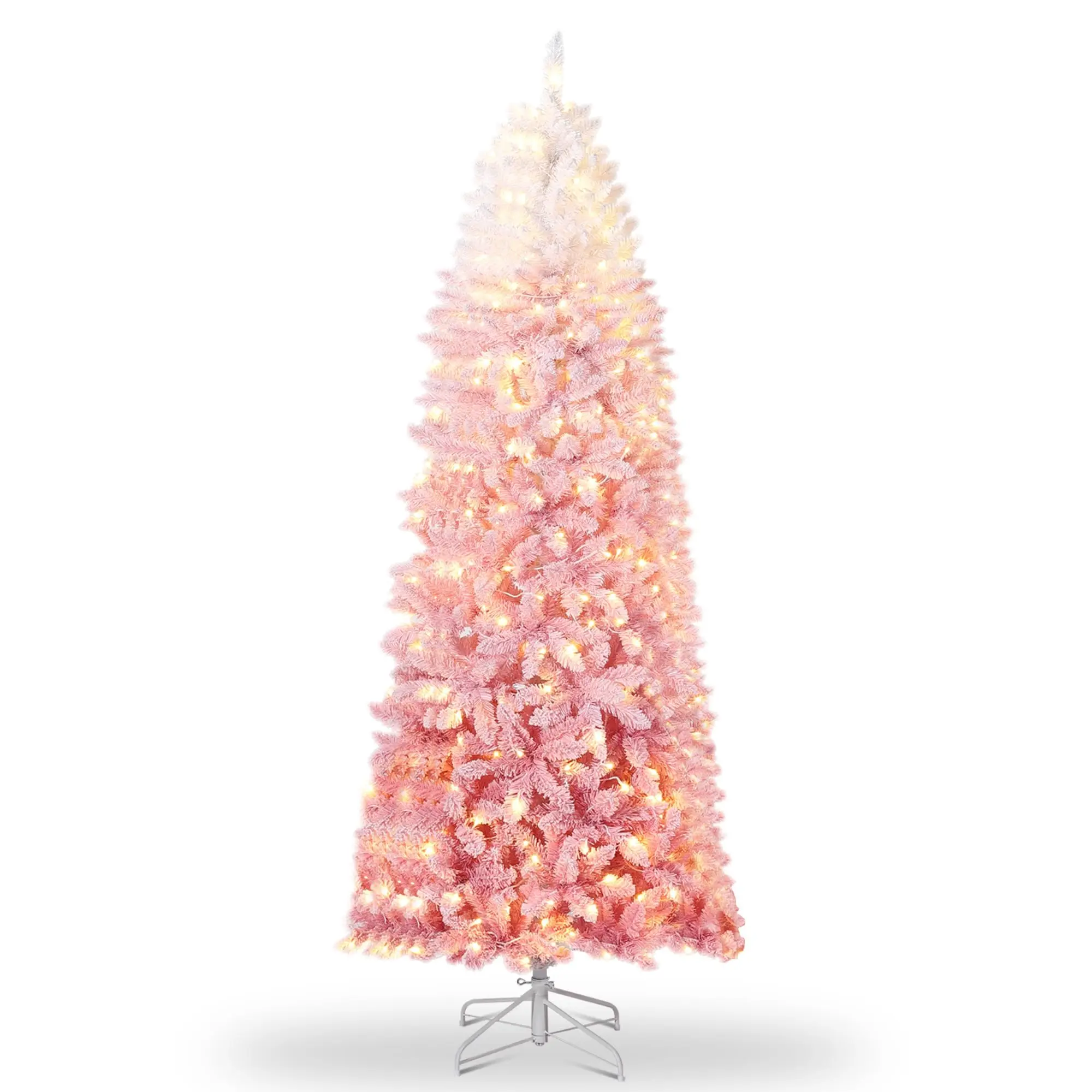 Garvee Slim Pencil Artificial Christmas Tree, Snow-Flocked Gradient Xmas Tree (Green/Pink/Purple), Sturdy Metal Stand, Space-Saving Indoor Holiday Decor, Optional Pre-Lit - Multiple Sizes