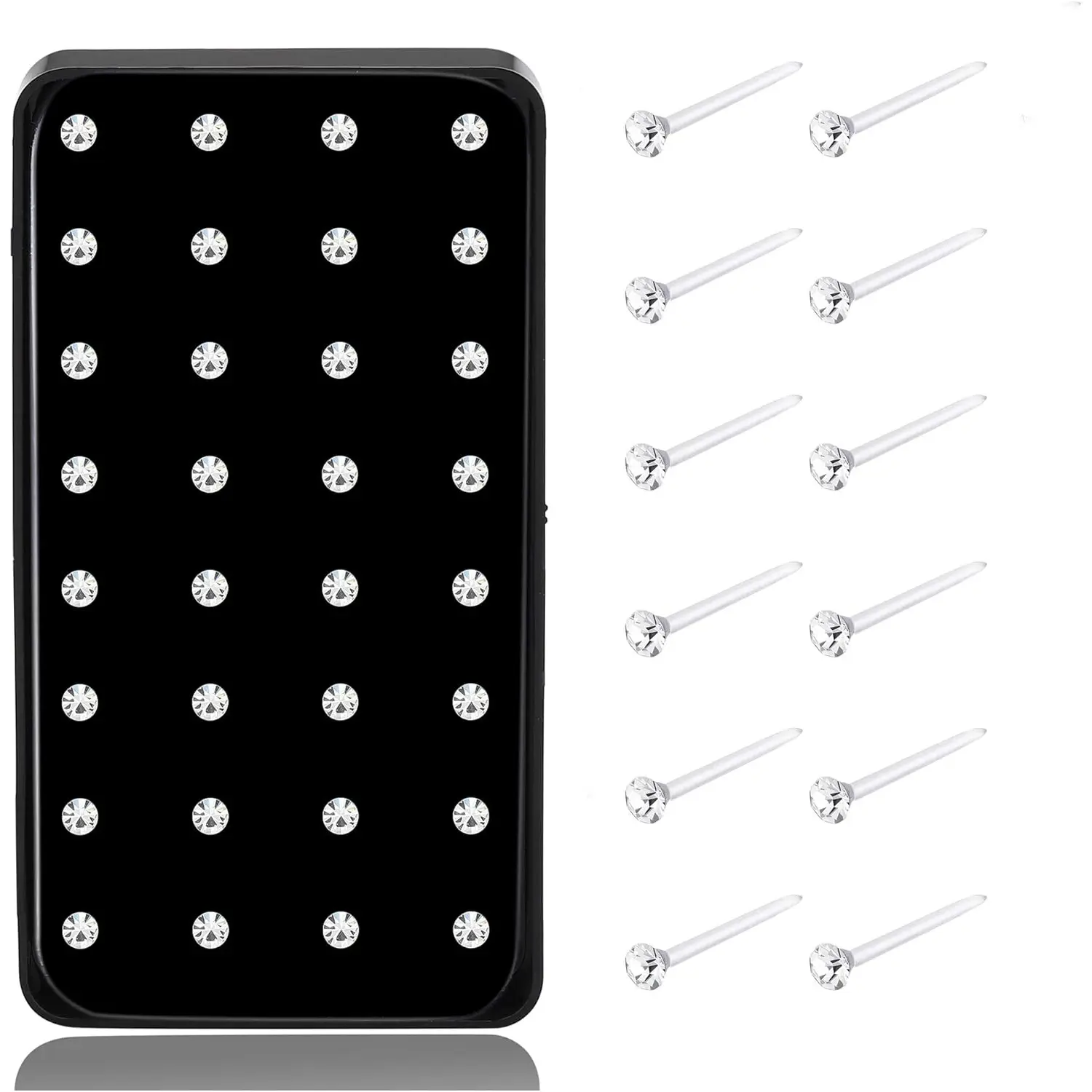 FUNRUN 18Pairs Clear Plastic Stud Earrings Jewelry Set • Hidden Acrylic Piercing Retainers for School & Work • Comfy Sensitive Skin Approved White Rhinestone Studs 2/3/4MM
