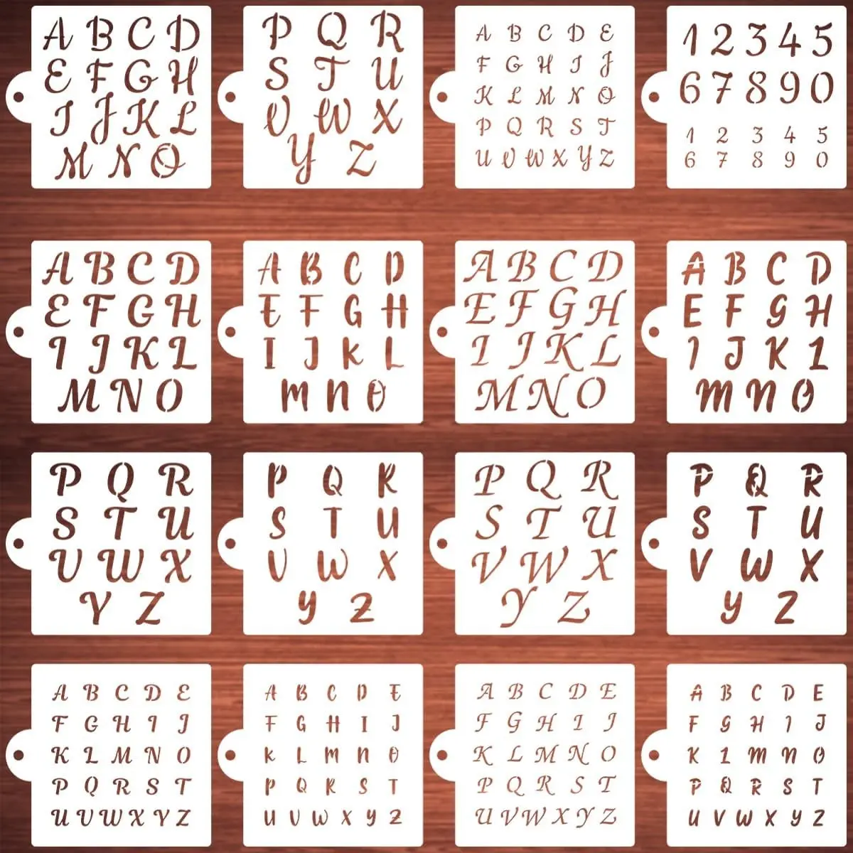 Letter Stencils for Cookies Decorating, 16 Pack Letters Numbers Stencil Templates for Cakes Coffee Baking, Reusable Cursive Stencils for Wood Crafts Painting & Airbrushing