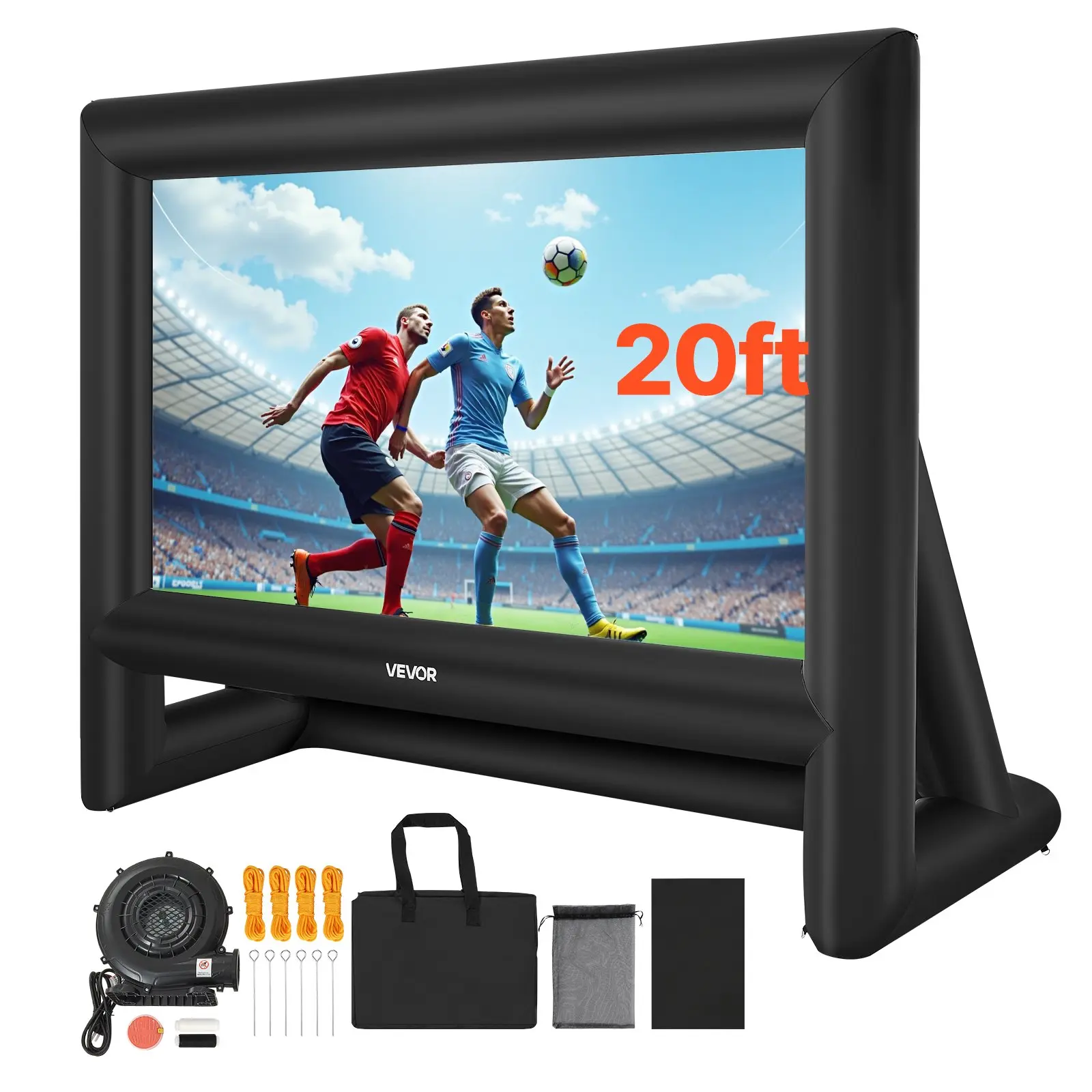 VEVOR 20FT Inflatable Movie Screen, Inflatable Projector Screen with Portable Storage Bag, 16:9 Easy Set Up Movie Projection for Outdoor Backyard, Home Theater, Theme Party