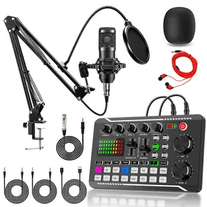 Live Streaming Mic Set, Bm-800 Sound Card Podcast Kit, Dj Audio Control Mixer, BT Connection, Compatible with Phone/PC, Ideal for Recording, Singing, Broadcasting