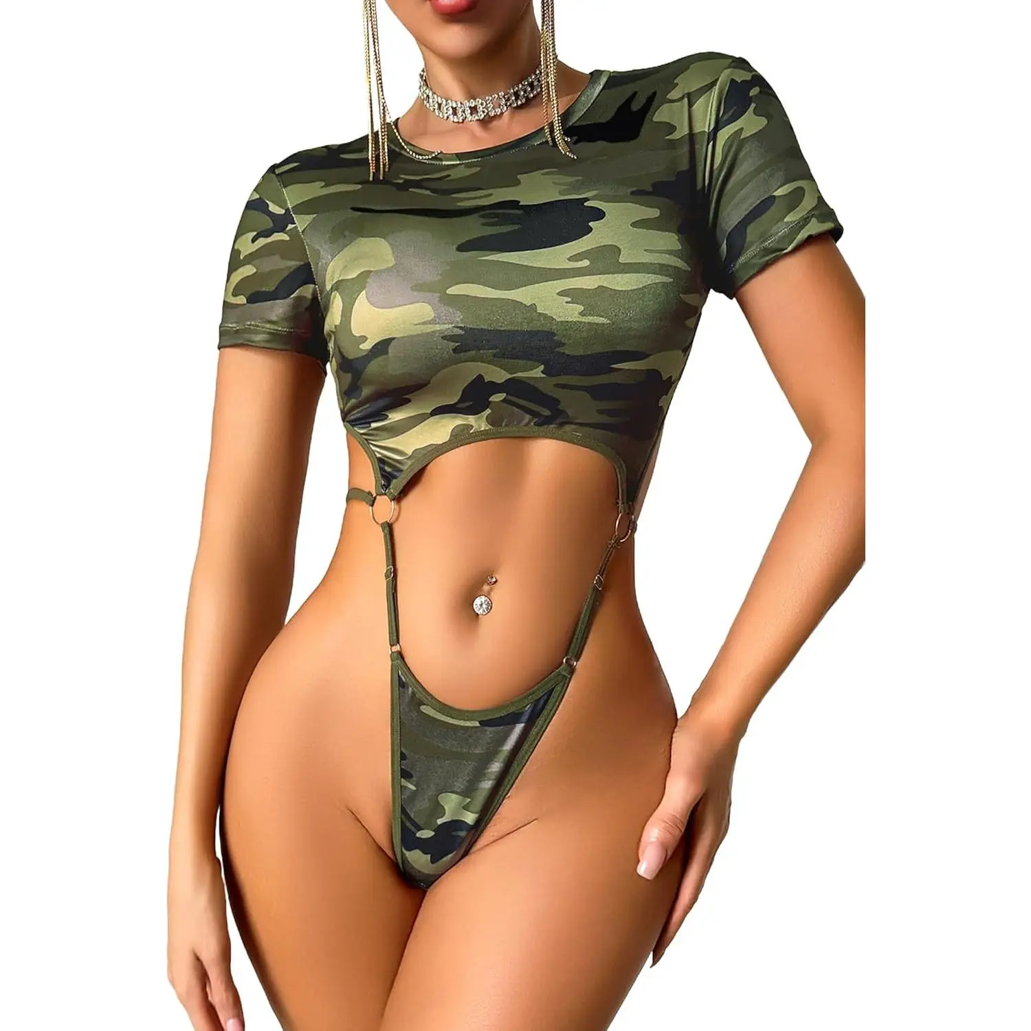 Girl's wardrobe Avidlove Women's Sexy Cut Out Lingerie Bodysuit Short Sleeve Tshirt Body Suits Slim Fit Crew Neck Crop Tops