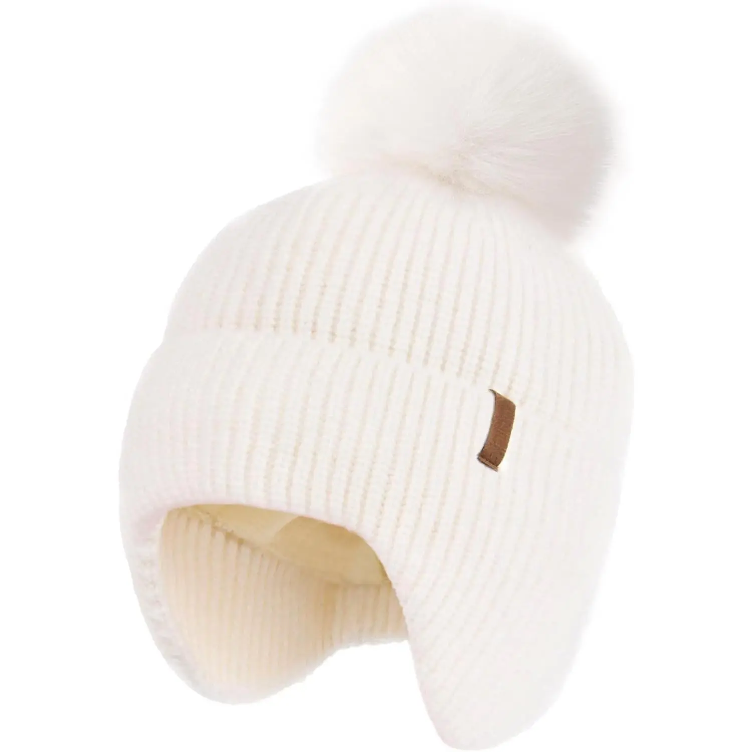 Newborn-Baby & Toddler Winter Fleece-Lined Knit Bonnet with Ears, Pom Pom, Fast Shipping (Baby Hats & Caps for Boys & Girls), Bonnet With Ears Baby Hats & Caps