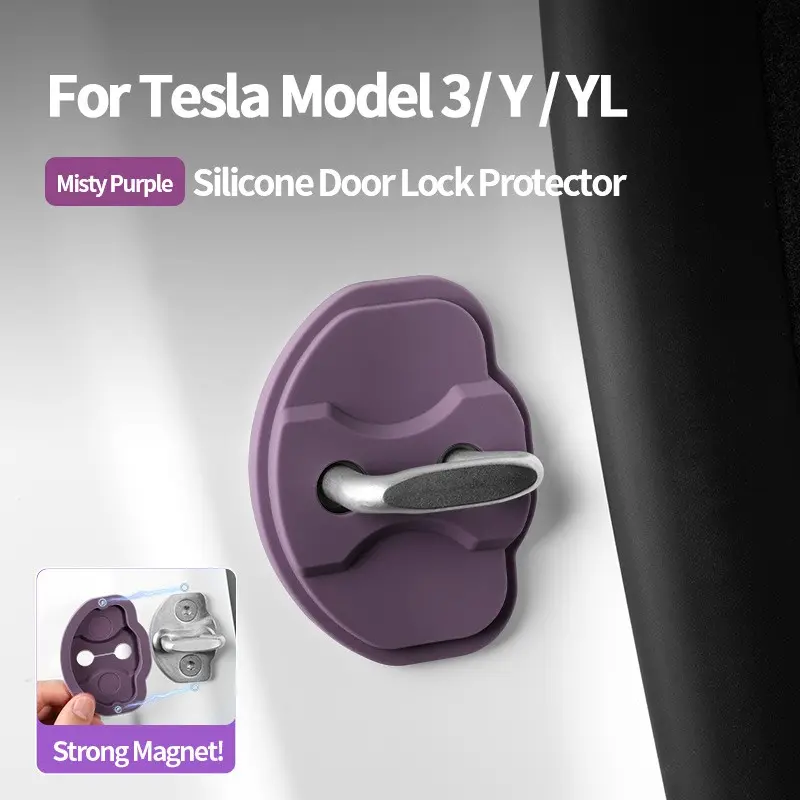 Silicone Protective Pads for Car Door Lock Buckles for Tesla Model 3 and Model Y. Made of premium silicone material, these shock-absorbing door lock pads beautify your car doors and provide effective protection for your vehicle.