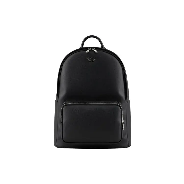 Emporio Armani Eagle Logo Solid-Color Lightweight Business Backpack for Men in Black