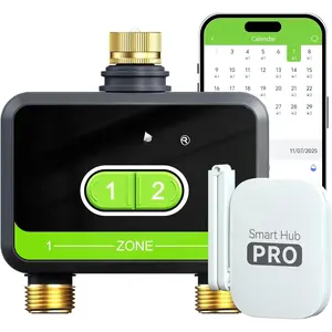 WiFi Water Timer for Garden Hose with Brass Inlet & Outlet, 2-Zone  Hose Timer, WiFi Irrigation Controller via APP/Voice Control, Automatic Sprinkler Watering System for Lawns and Yard