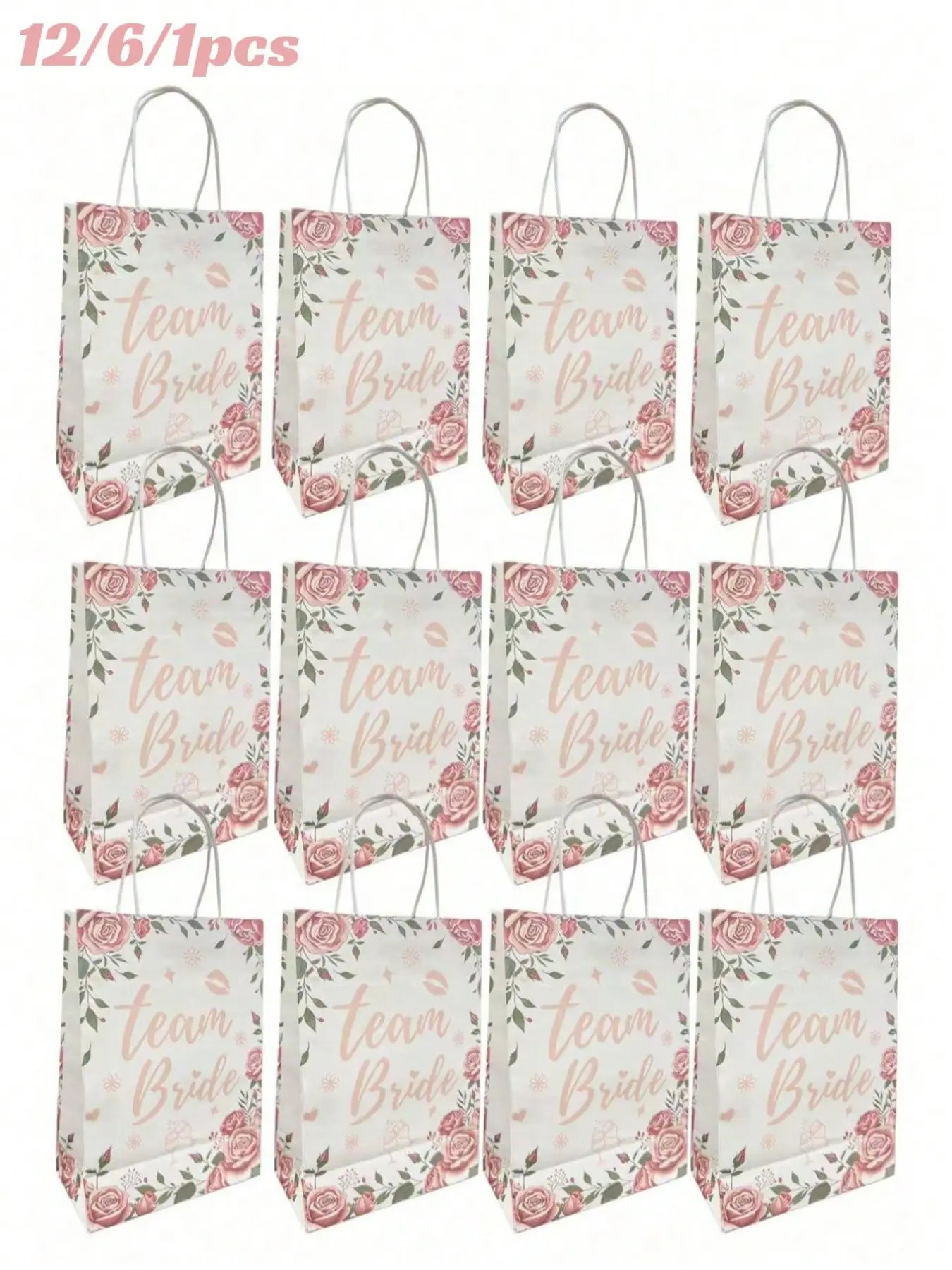 Bride Gift Bags with Handles, Cute Gift Bags, Rose Gold Floral Bridesmaid Bags, Perfect for Bridal Shower, Engagement, Wedding Gifts, Singles Party Decor