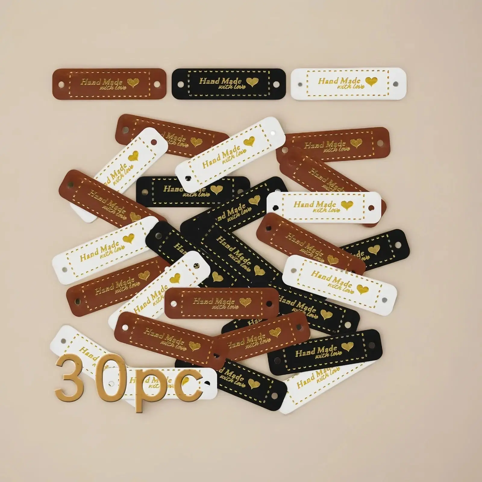30 PU Leather Craft Labels, Embossed Faux Leather Sewing Tags, Durable and Easy to Stitch, Ideal for DIY Crafts, Knitwear, Hats, Bags, Clothing