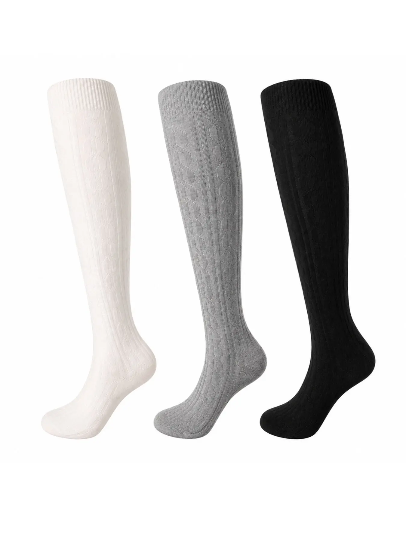 3 Pairs Comfy Basic Slouch Socks Women Knit Knee-high Socks Long Calf Dress Socks Boot Long Tube Scrunch Sock for Woman Uniform Stockings Solid