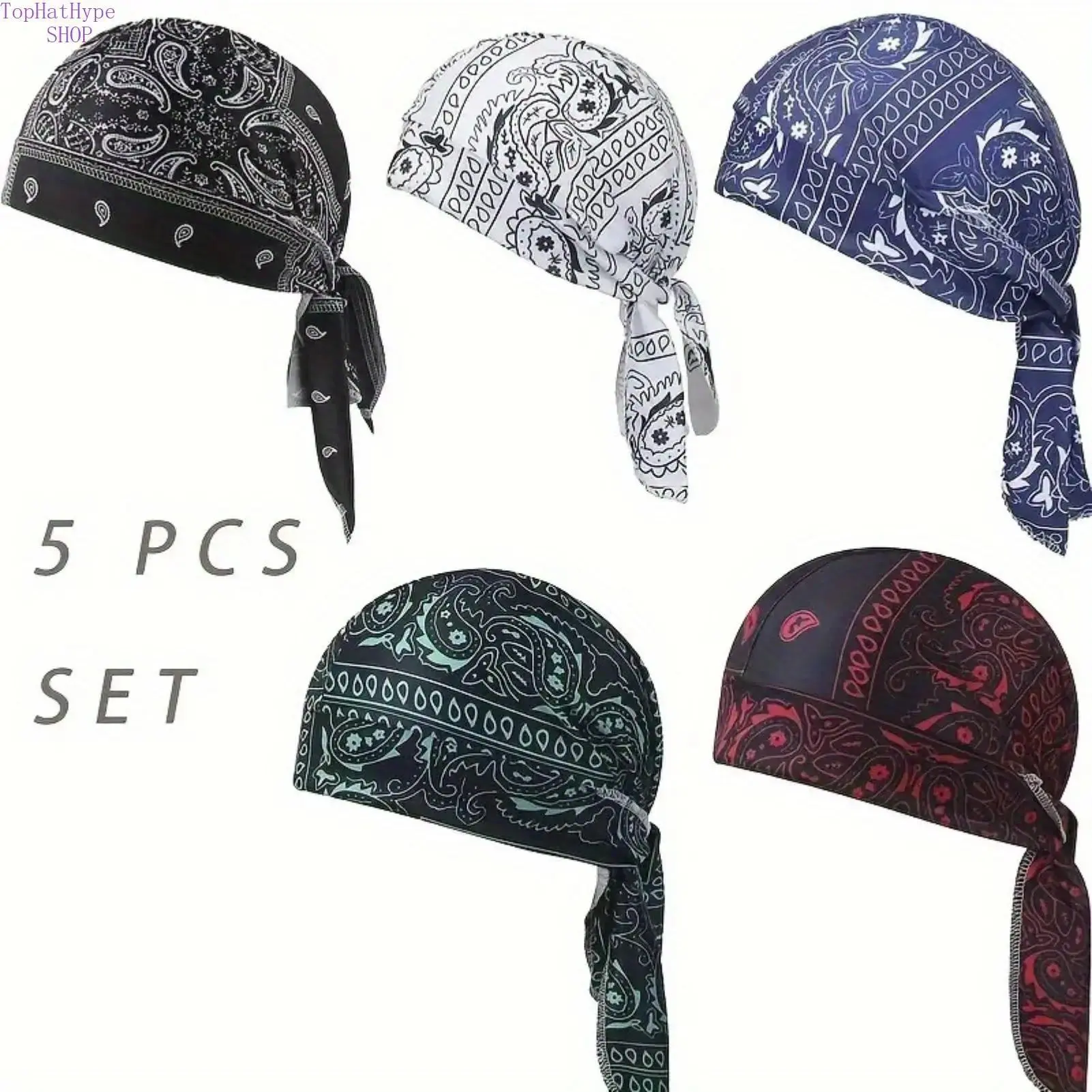 Women's 5-Pack Cooling Helmet Liner Cap Set, Moisture-Wick Quick-Drying Breathable Pirate Head Wraps, Cycling Gear for Motorcycle & Outdoor Sports, Biking, Pack Of Five
