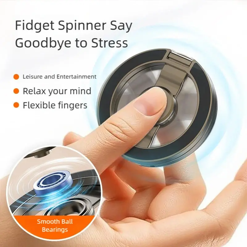 Phone Stand & Fidget Spinner Combo, Dual Magnetic Ring Stand, Foldable, Compact, 360° Rotation, Magsafe Compatible, Stress Relief Accessory