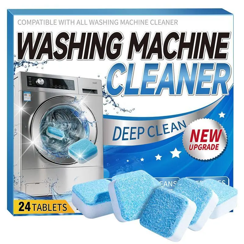 Washing Machine Cleaner Tablets (24 Tablets) - Limescale and Grime Remover, Deep Cleaning All-Purpose Cleaners for Top-Loading, Front-Loading, High-Efficiency (HE) Washing Machines, 24Pcs