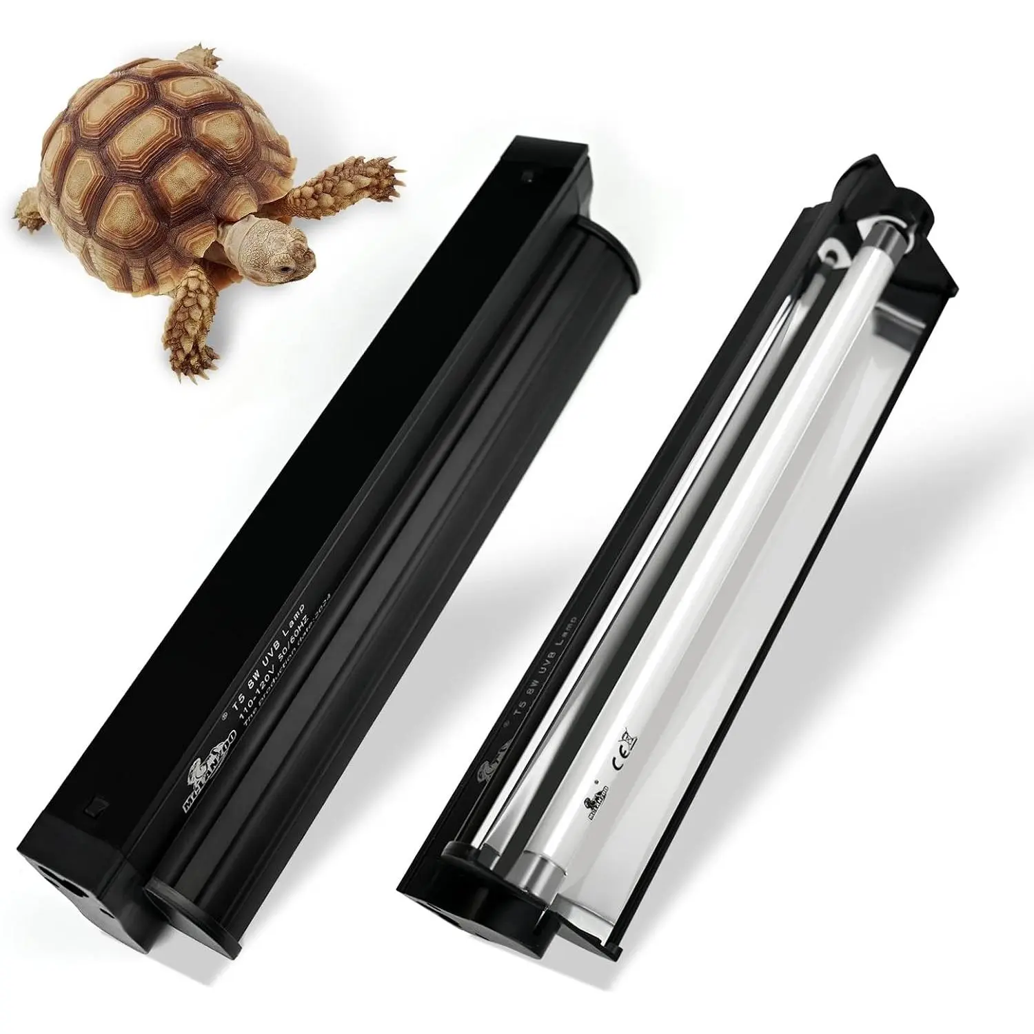 T5 UVB Lighting Combo Kit for Reptiles,8W Light Fixture with Desert 10.0 T5 UVB Light Bulbs Terrarium Hood Heat Lamp for Breaded Dragon,Turtle,Frog,Lizard,Tortoise,Gecko,Snake