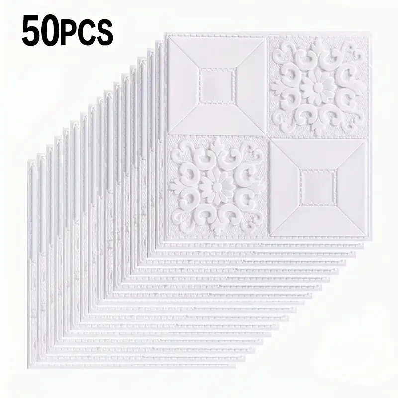 50 Sheets 3D Wallpaper, Self-Adhesive Foam Wall Paper, Waterproof & Easy Clean, Ideal for Bedroom, Living Room, Ceiling, Balcony Decor