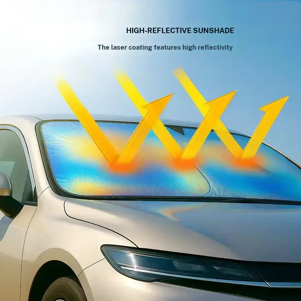 Laser Car Windshield Sun Shade | Reflector Sunshade Offers Ultimate Protection for Car Interior | Cool Reflective Sun Blocker Fits Sedan/SUVs, MPVs. (57x29.5 in),Summervibes