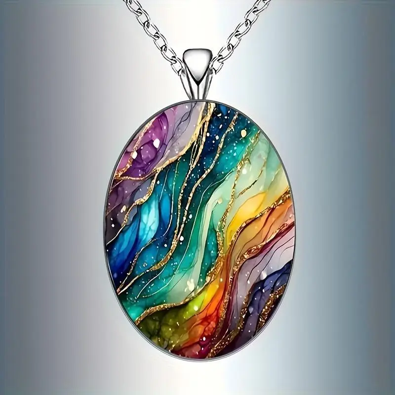 1pc Vintage Boho-Inspired Cosmic Galaxy Pendant Necklace - Colorful Swirls & Stars, Durable Alloy Chain, 1-Piece Chain Jewelry Necklaces, Perfect for Daily Wear & Parties, Celestial Festive Costume Accessory