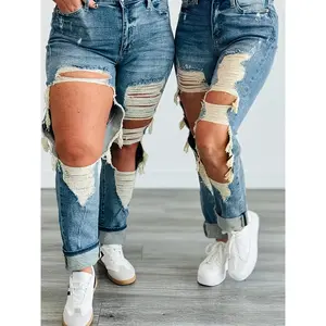 Designer's Inspiration for Oversized Hole Jeans - Premium Four-way Stretch Fabric And Advanced Stone-washing Technology| A Bold Check Pattern Aesthetic Combined with Everyday Comfort, for Street Casual Style