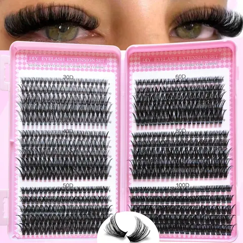 Large-Capacity False Eyelash Set, 30D/40D Long Tufted Eyelash Kit, Eyelash Cluster Extensions, Soft Cluster Eyelashes, Cosmetic False Lashes, D Curl, Mixed Length, Reusable, Gifts for Festivals and Dates