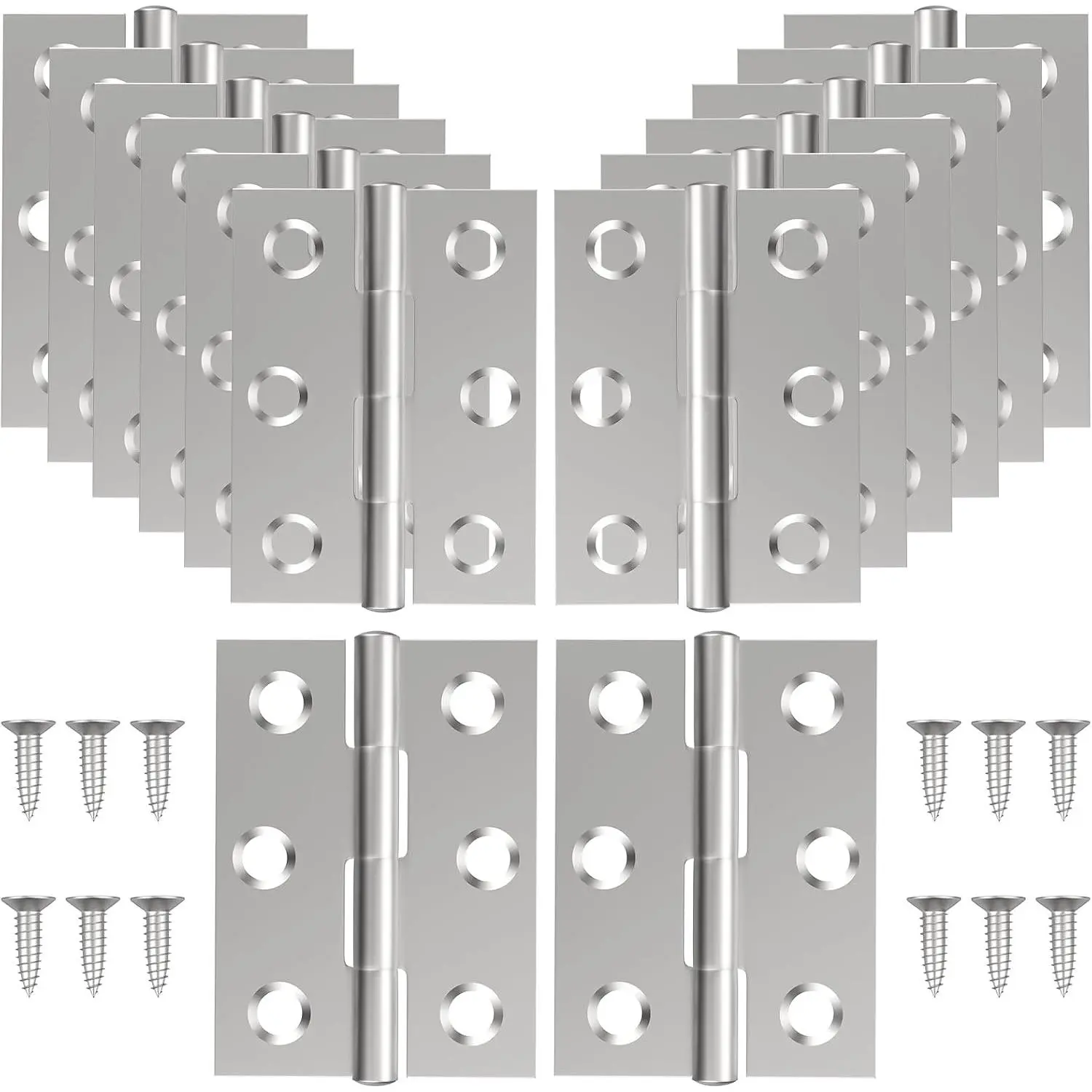 16-Piece Small Stainless Steel Door & Window Folding Hinges (2 in), Home Furniture Hardware Kit with 96 Screws (Silver), Hinges + Screws