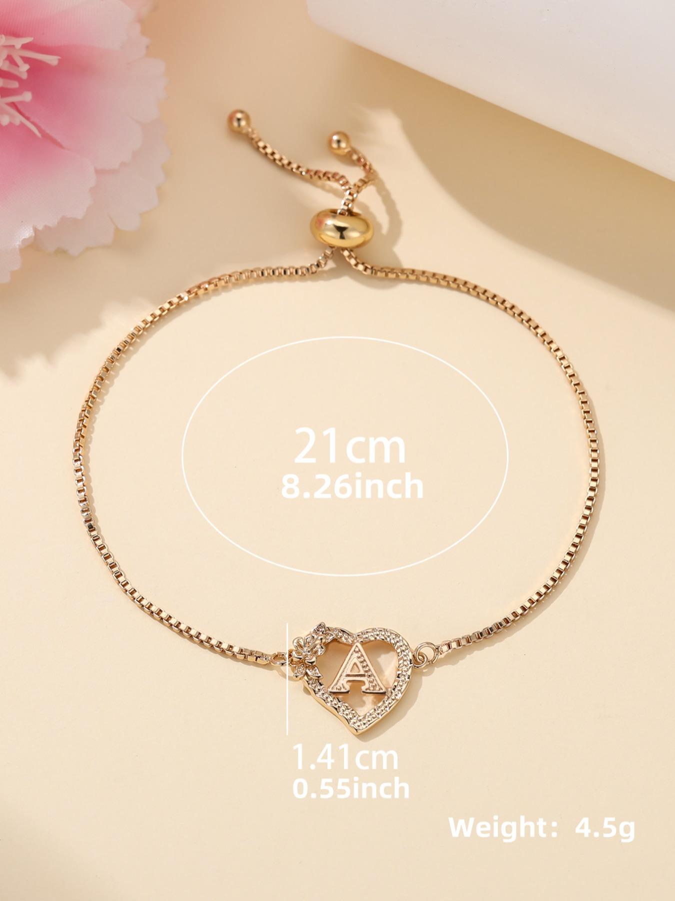 Women's Elegant Heart Design Initial Letter Charm Bracelet, Heart Shaped Bracelet, Exquisite Trendy Bracelet, Letter Link Bracelet for Women & Girls As Gift
