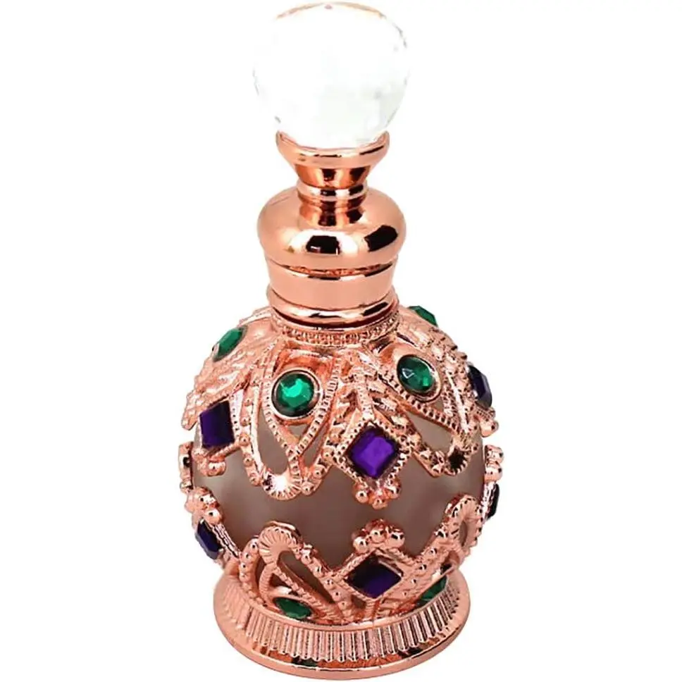 Essential Oil Dropper Bottle,  Empty Refillable  Container, Retro  Perfume Bottle, Hollow Ancient Glass Organizer for  Travel Indoor Deocr, 15ML/0.51OZ, Rose
