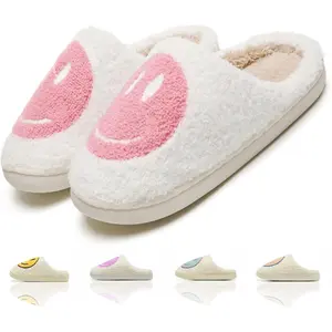 Cute House Slippers for Women Men with Memory Foam Retro Happy Face House Shoes Slippers Cozy Indoor Outdoor Fuzzy Plush Slip on Slippers Comfy Trendy GiftGift.