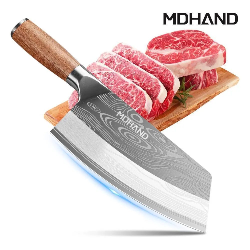 8 Inch Chef Knife, Damascus Pattern Kitchen Knife, 40Cr13MoV Stainless Steel Butcher Knife Meat Cleaver, Ultra Sharp Chinese Chef Knife with Wooden Handle#DealsForYouDays