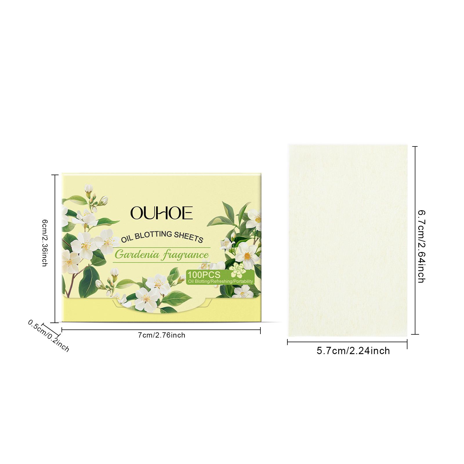 OUHOE Oil Blotting Sheets (Gardenia), Cellulose & Kaolin Dual Oil Control, Gardenia Extract Brightening + Vitamin E Antioxidant, Makeup-Friendly No Powder Removal, Soft for Oily Skin