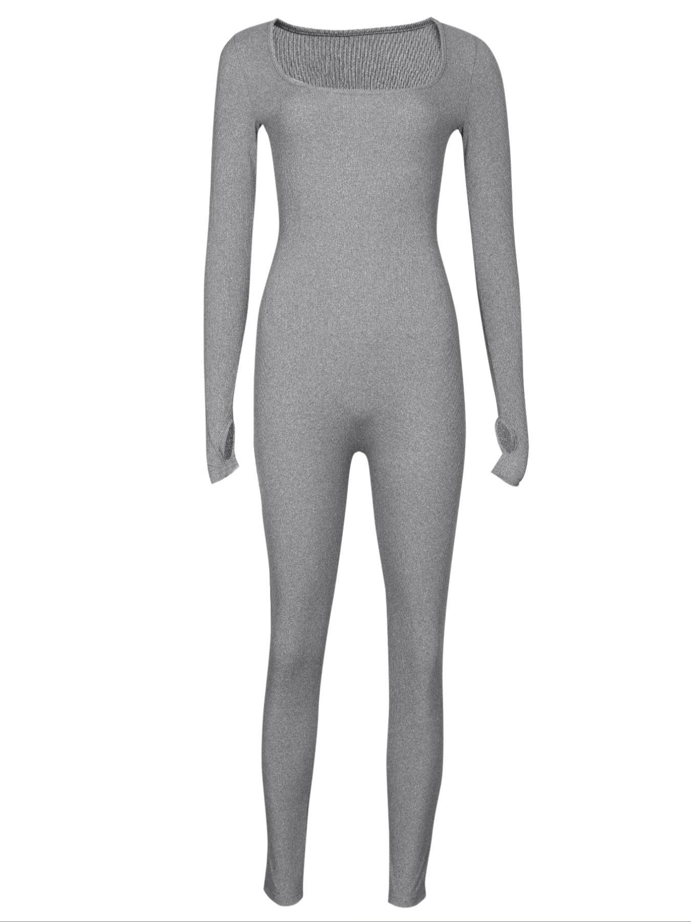 Women's Ribbed Thumb Hole Design Lounge Body Shaping Jumpsuit, Slim-Fitting Home Wear for All Seasons, Women's Loungewear Footed Jumpsuit