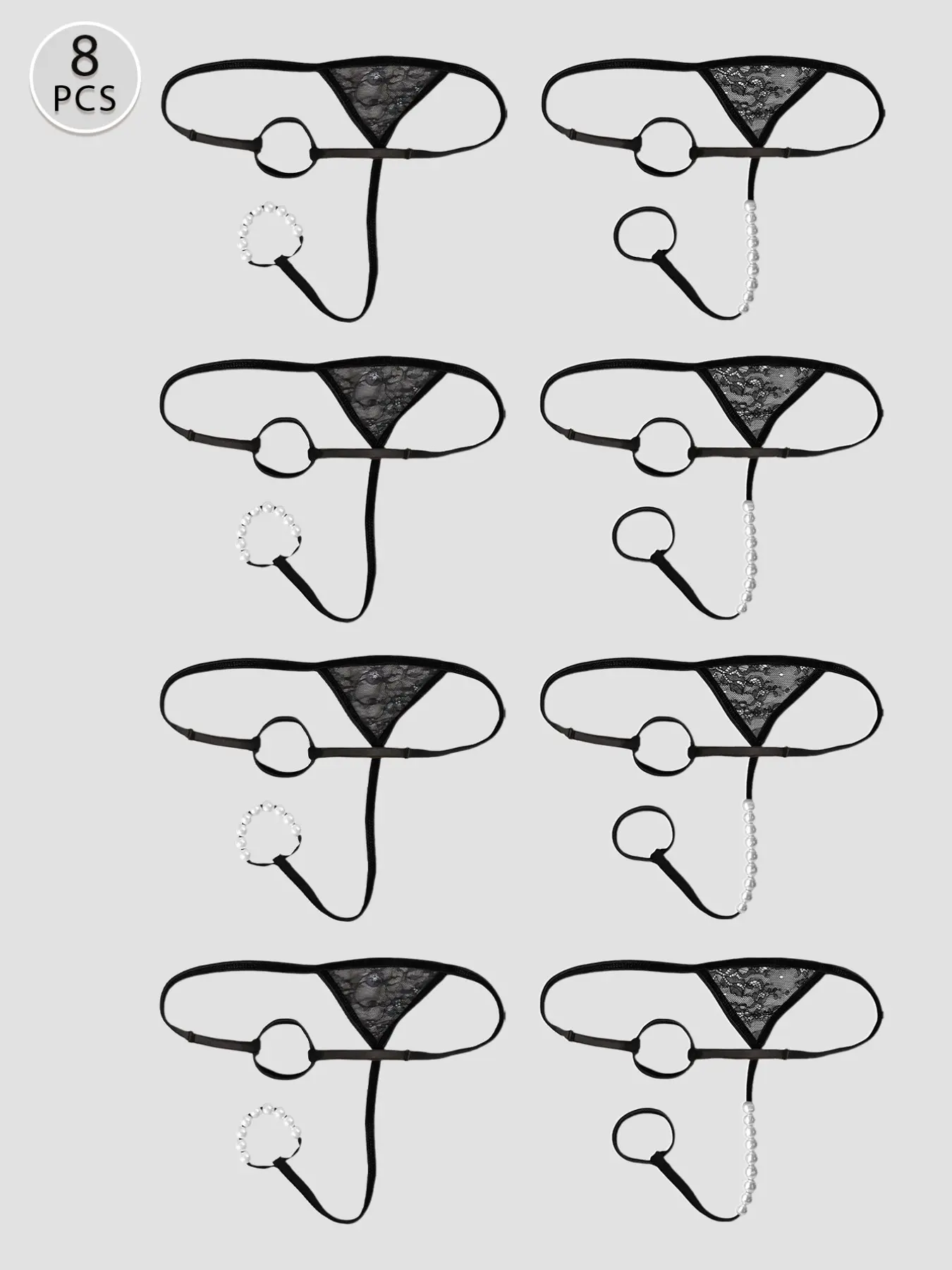 Men's Lace Thong Set, Pearl Ring & Dangle Chain Styles, Adjustable Thin Straps, Sheer Open Crotch, Slim-Fit, All Seasons