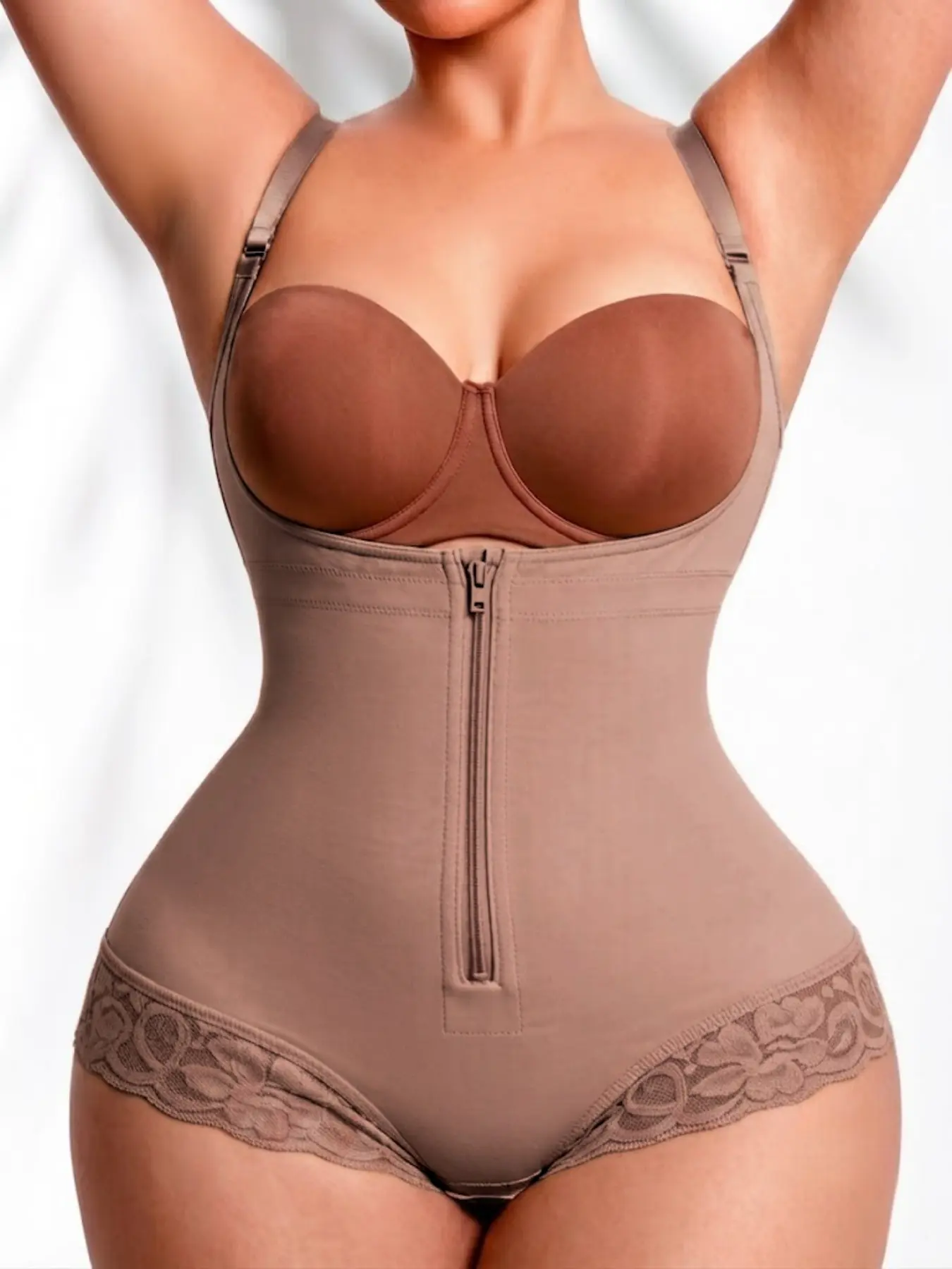 1 Count Women's Solid Color Butt Lifting Tummy Control Sculpting Bodysuit, Fajas, Colombian Shapewear, Sexy Open Bust Body Shapewear, Hooks & Zipper Closure Design Jumpsuit, Perfect for Everyday Wear & Wedding