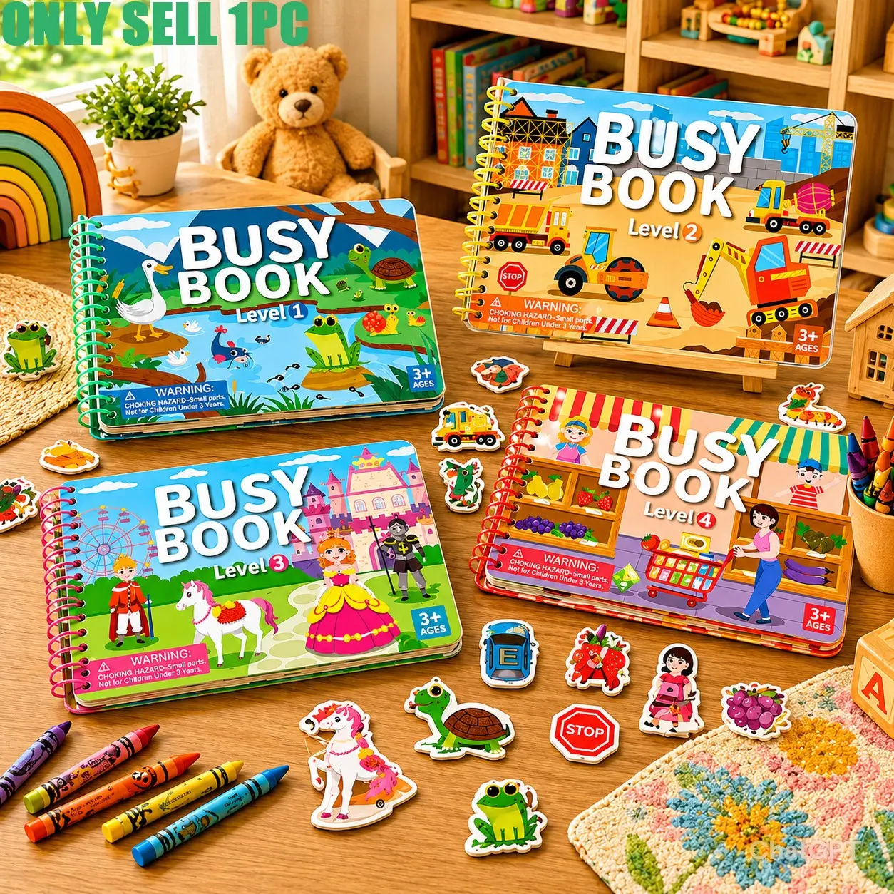 Interactive Busy Book for Children | Colorful Educational Paperback Enhances Cognitive & Logical Skills Features Vibrant Illustrations & Engaging Activities, Preschool Learning Materials Learning Tool Educational Toys Perfect Birthday Gift
