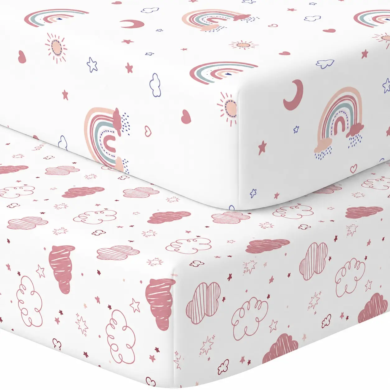 2 Pack Crib Sheets for Toddlers, Toddler Bedding, Fitted for 52"x28" Standard Crib Mattresses, Ideal for Baby Girls or Boys, Comfortable and Durable Baby Shower Gift