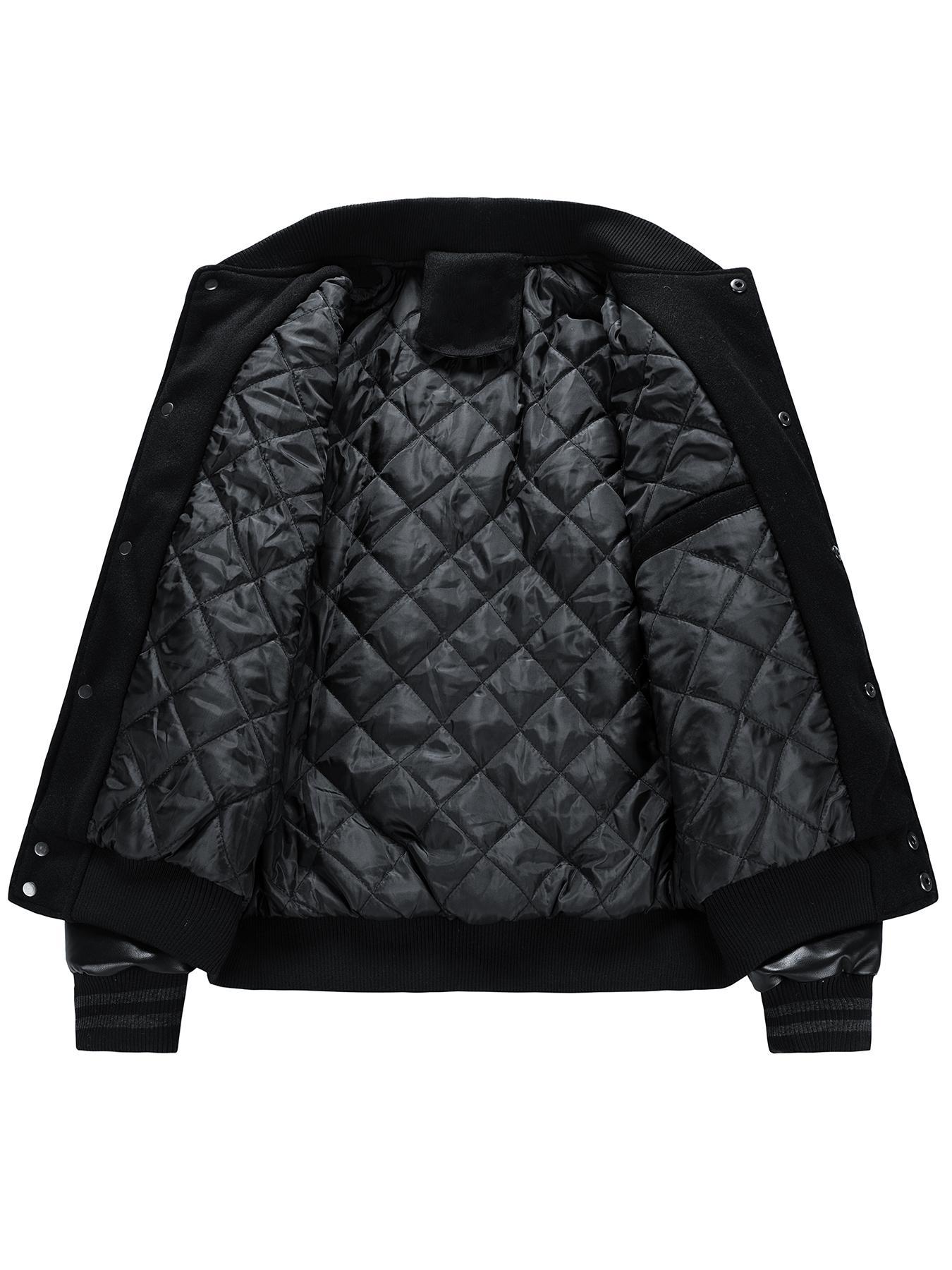 Men's Letter Embroidery Pocket PU Leather Baseball Jacket, Loose Preppy Casual Aesthetic Style Long Sleeve Button Front Outerwear for Fall & Winter, Men's Clothes for Daily Wear