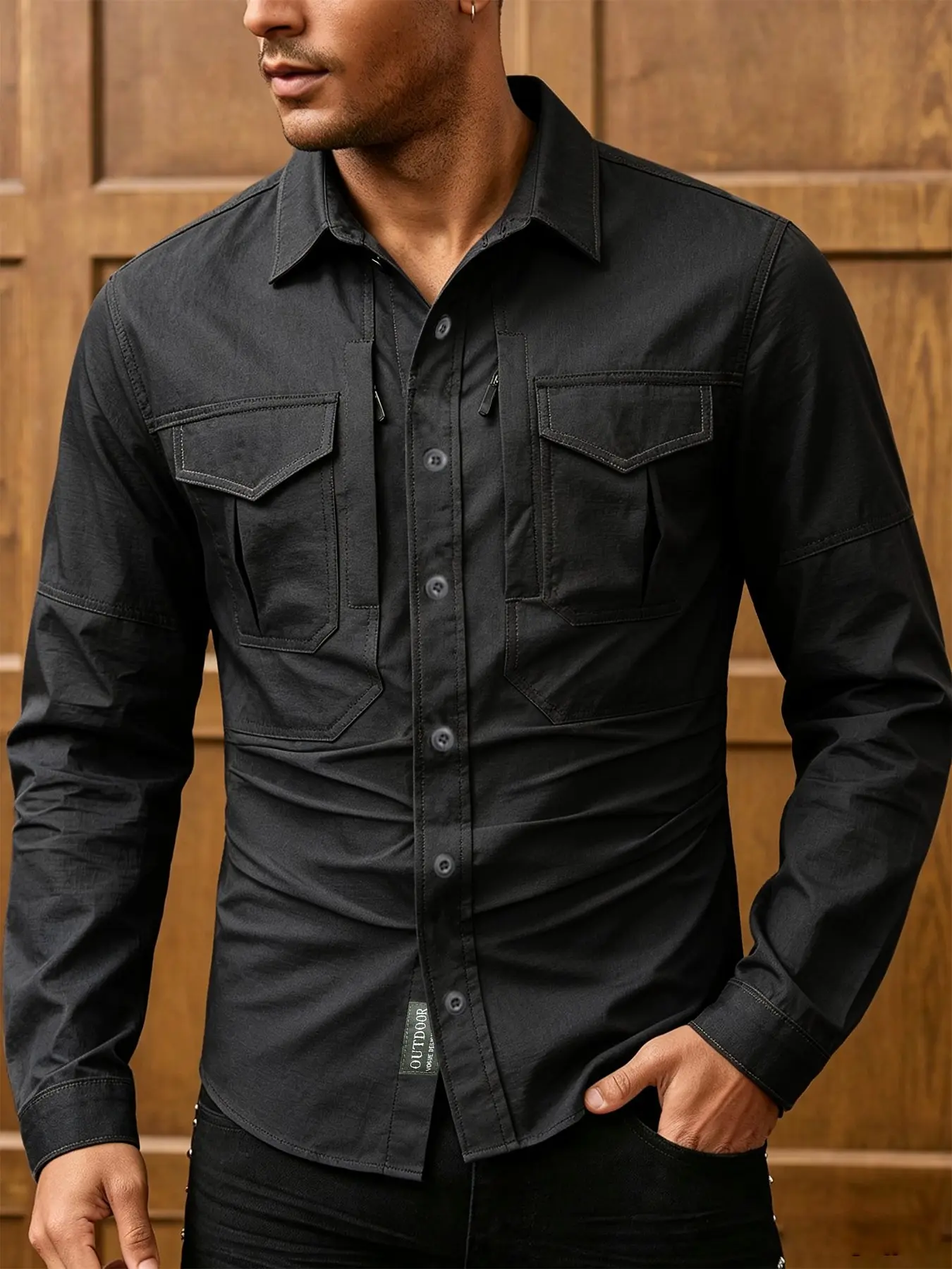 Men's Fashion Loose Stretch Waterproof Quick Dry Breathable Long Sleeve Travel Casual Breathable Shirts Shirt Wrinkle Resistant Multi Pockets Open Front Top for Daily Commute Hiking Climbing Fishing, Can Be Worn As Inner Or Outer Garment