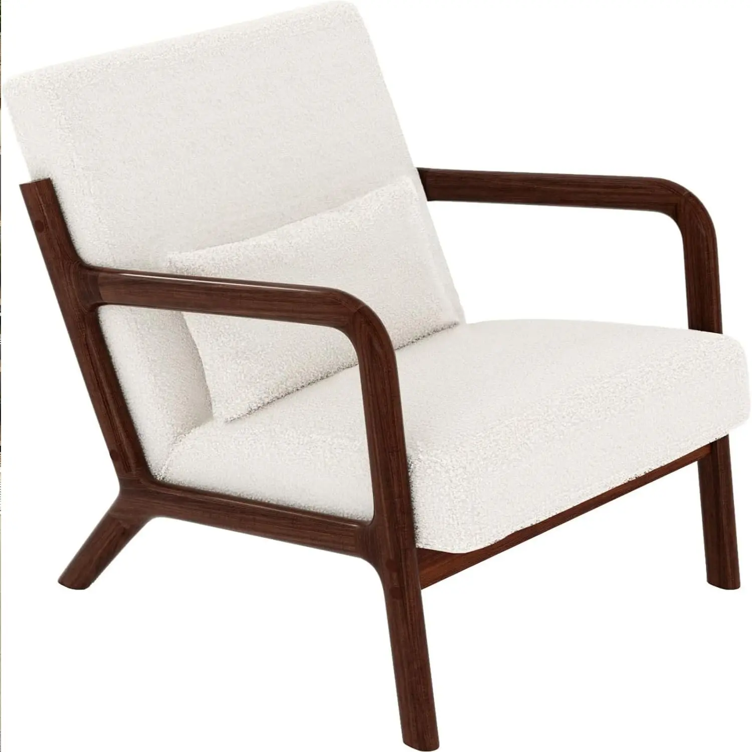 Garvee Mid-Century Modern Accent Chair with Sherpa Upholstery, Solid Wood Frame, Removable Lumbar Pillow, Sturdy and Comfortable Reading Chair for Living Room, Bedroom, Guest Room, Easy Assembly, Beige