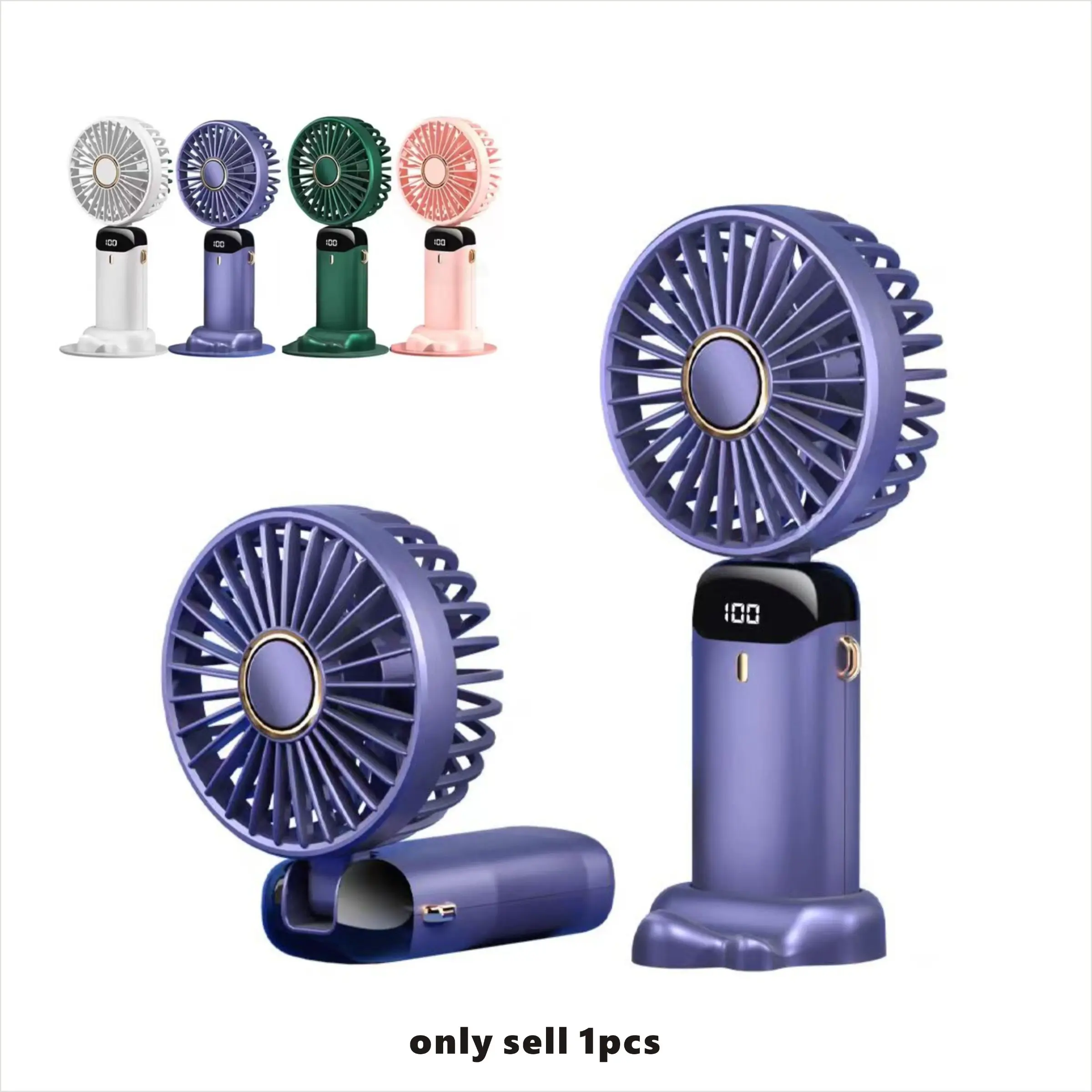 Portable Handheld Foldable Fan with Phone Holder and Digital Display, 1 Count USB-Rechargeable Silent Fan for Office, Travel and Outdoor Use, Multipurpose Handheld Fan, Rechargeable Cooling Personal Fan, Lightweight Fan