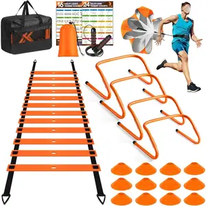 Agility Ladder, Agility Speed Training Equipment Set, Speed Ladder, 12 Soccer Cones, 4 Hurdles, Jump Rope, Running Parachute, Soccer Football Basketball Training Equipment Accessories