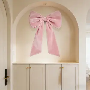 Giant Velvet Bow Oversized Pink Black Ribbon Tie for Coquette Room Decor Large Wall Hanging Backdrop for Birthday Party Bedroom Wedding