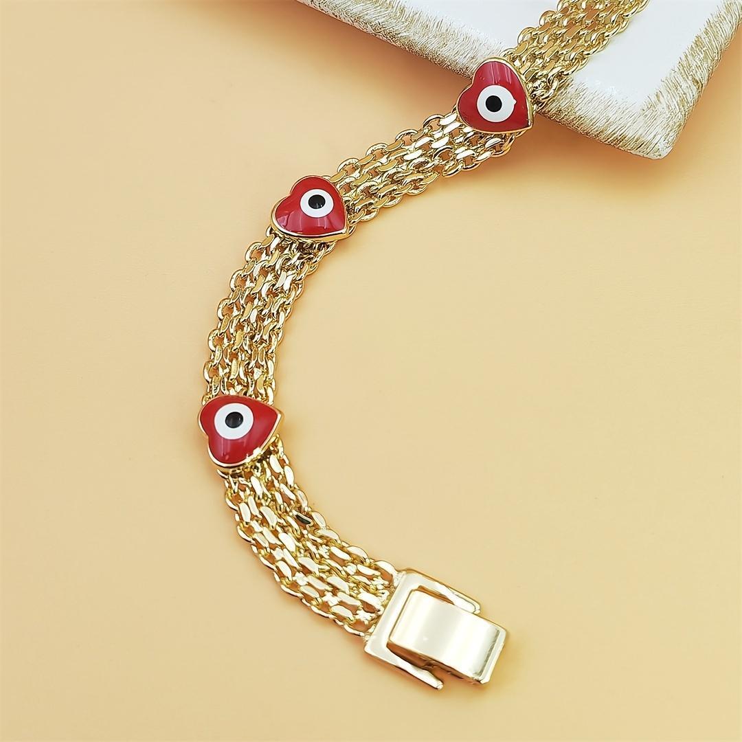 Boho-Chic Evil Eye Charm Bracelet for Women - Luxe Wide Golden-Tone Copper Chain with Red Bead Charms, Everyday Jewelry & Festival Gift, Durable Protection Symbolism, Year-Round Bohemian Accessory, Cute Jewelry, Festival Accessories